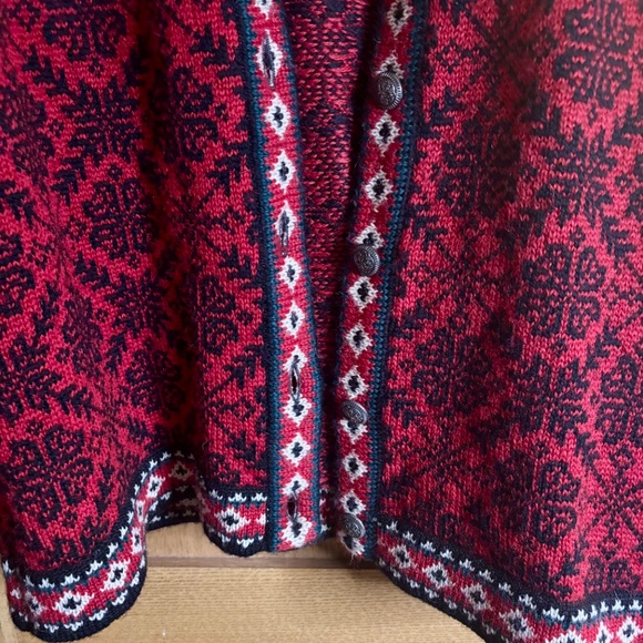 L L Bean Women’s Nordic Sweater Cardigan Size Large - Wool Knit Holiday Folk - Picture 6 of 8